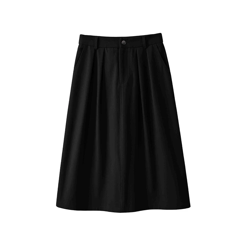 Damen Midirock mit hoher Taille, soften Falten und Eingrifftaschen Drune