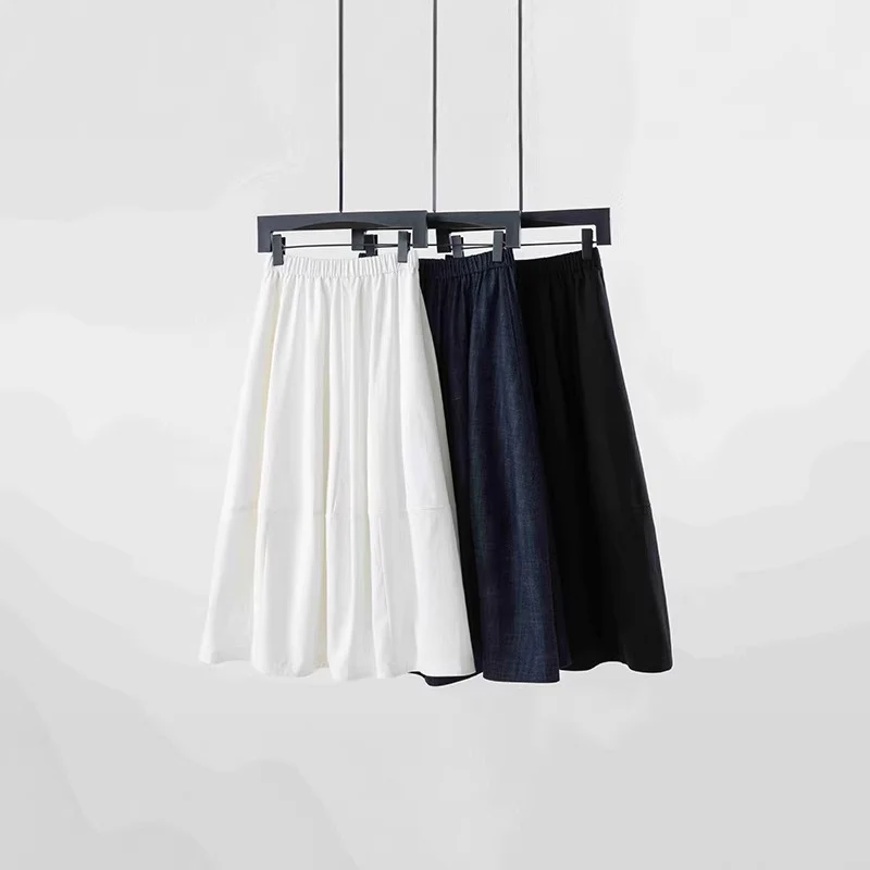 Damen Midirock mit elastischem Bund im Denim‑Look, A‑Linie Drune