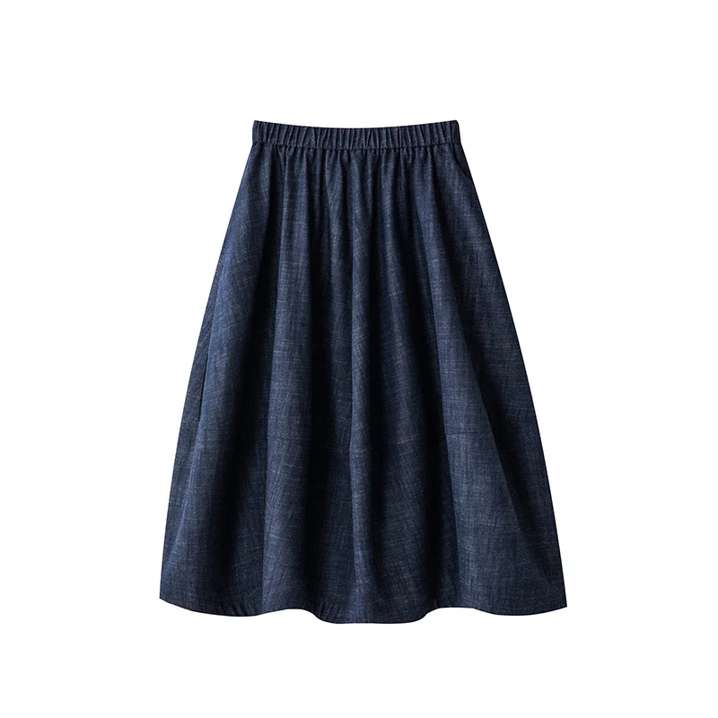 Damen Midirock mit elastischem Bund im Denim‑Look, A‑Linie Drune