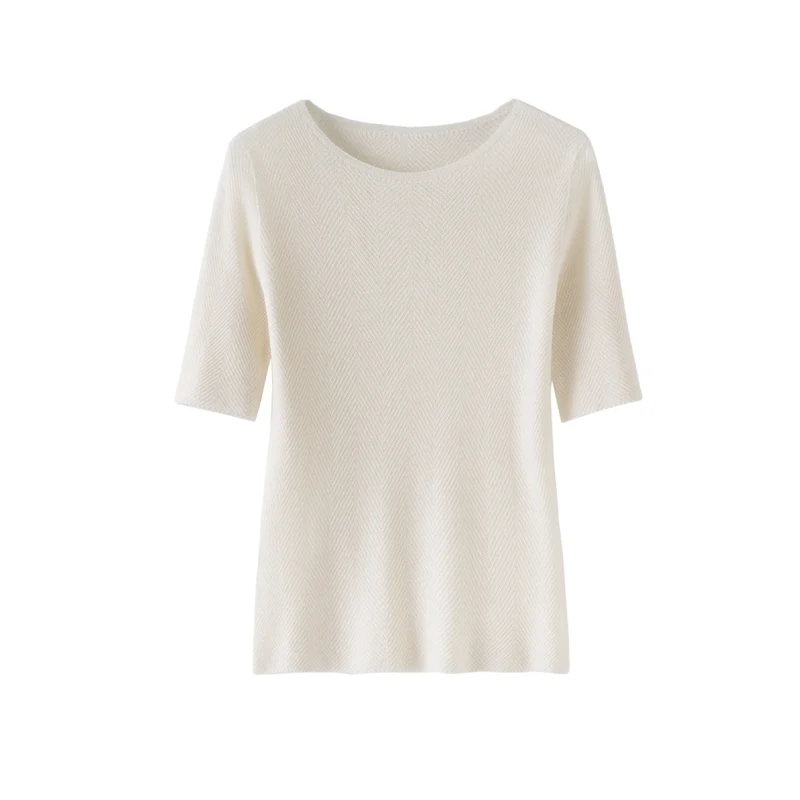 Damen Lockeres Feinstrick-Tunika-Shirt mit U-Boot-Ausschnitt und Fischgrätstruktur Drune