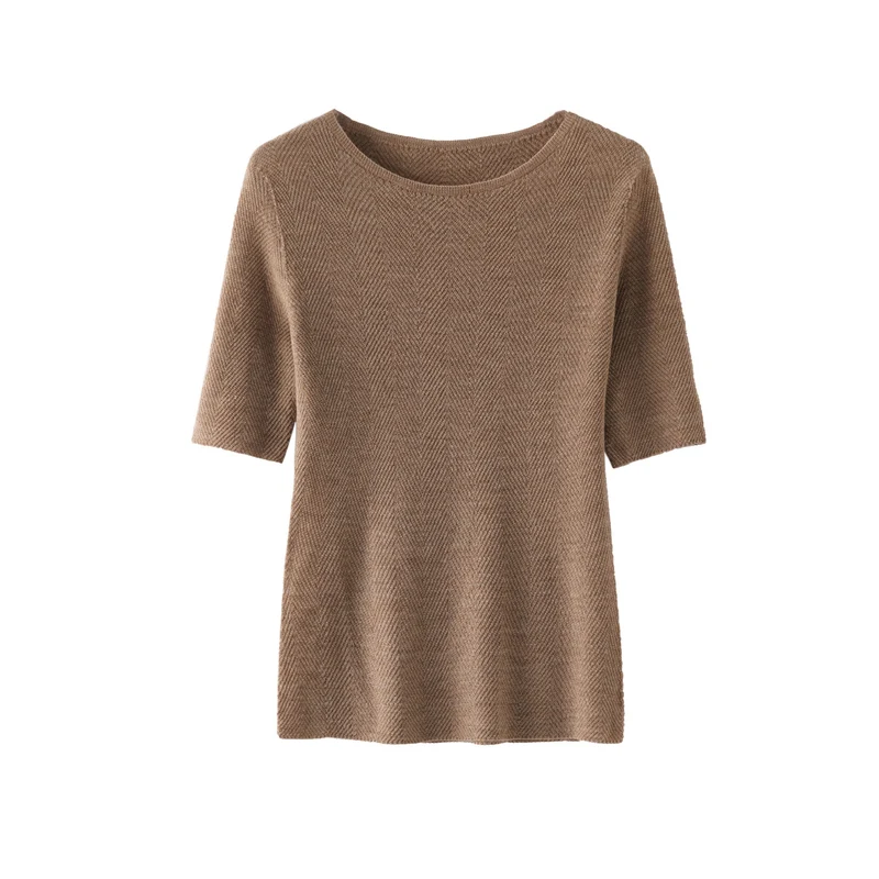 Damen Lockeres Feinstrick-Tunika-Shirt mit U-Boot-Ausschnitt und Fischgrätstruktur Drune