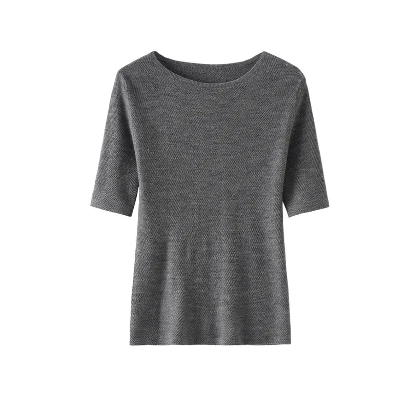 Damen Lockeres Feinstrick-Tunika-Shirt mit U-Boot-Ausschnitt und Fischgrätstruktur Drune