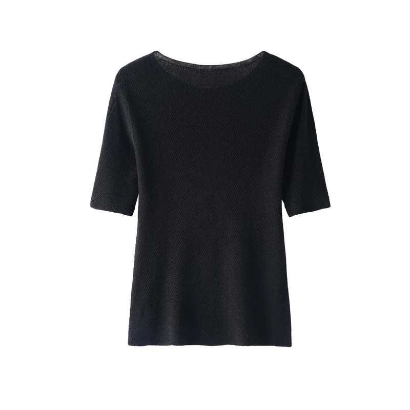Damen Lockeres Feinstrick-Tunika-Shirt mit U-Boot-Ausschnitt und Fischgrätstruktur Drune