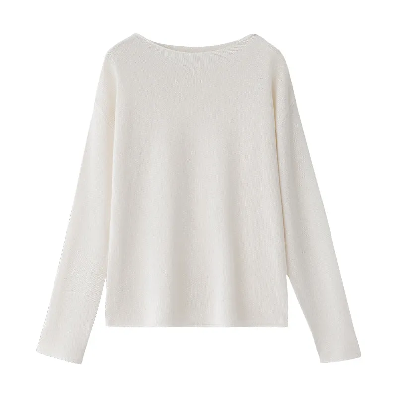 Damen Lockeres Boatneck-Feinstrickshirt mit überschnittenen Schultern & kaschierendem Fall Drune