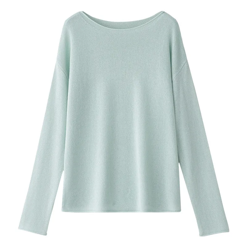 Damen Lockeres Boatneck-Feinstrickshirt mit überschnittenen Schultern & kaschierendem Fall Drune
