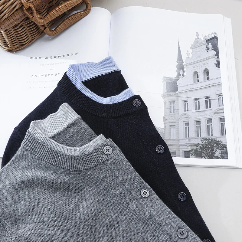 Damen Leichter Feinstrick-Cardigan mit Rundhals, Kontrastbündchen und durchgehender Knopfleiste Drune
