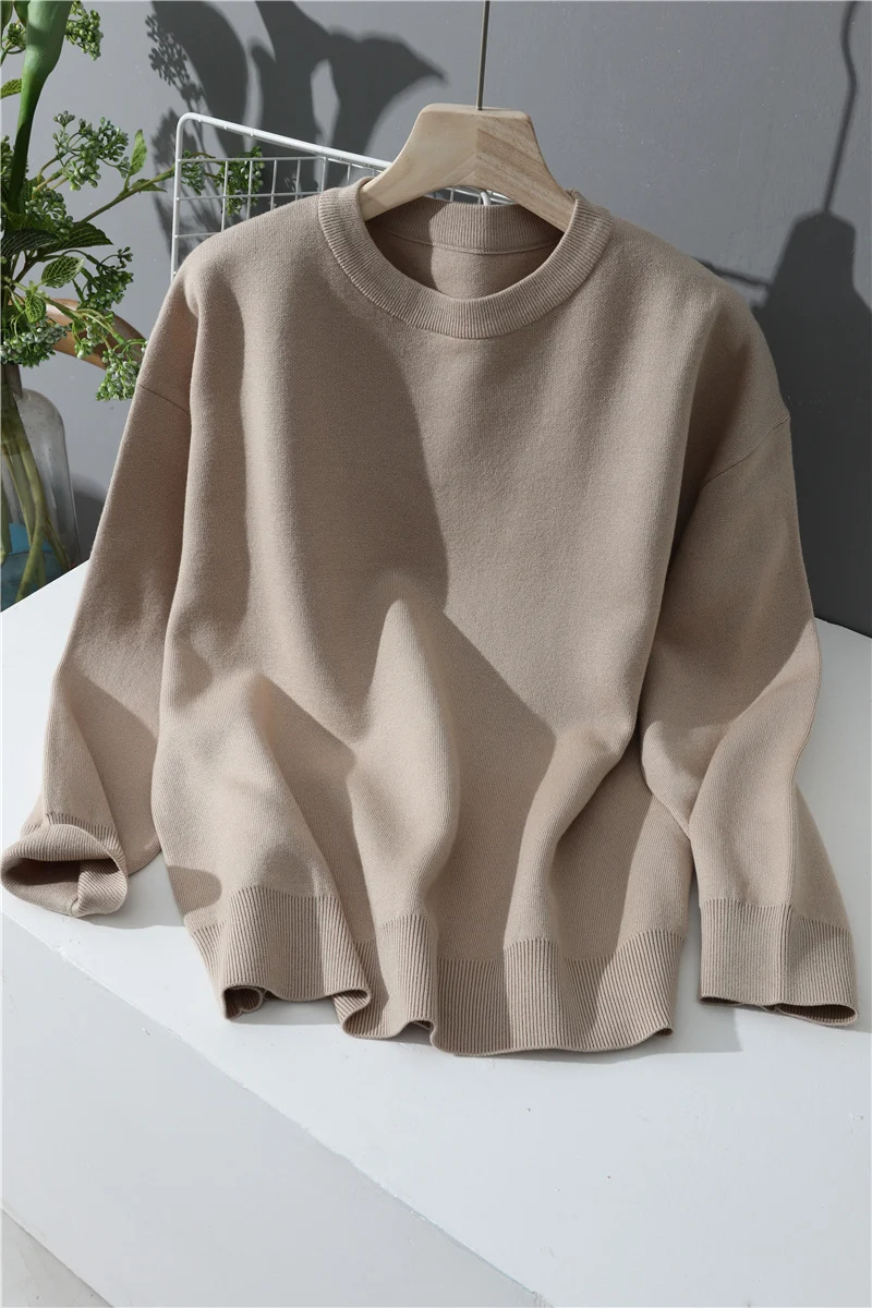 Damen Leichter Baumwoll-Mix Rundhals-Pullover mit minimalistischem Schnitt Drune
