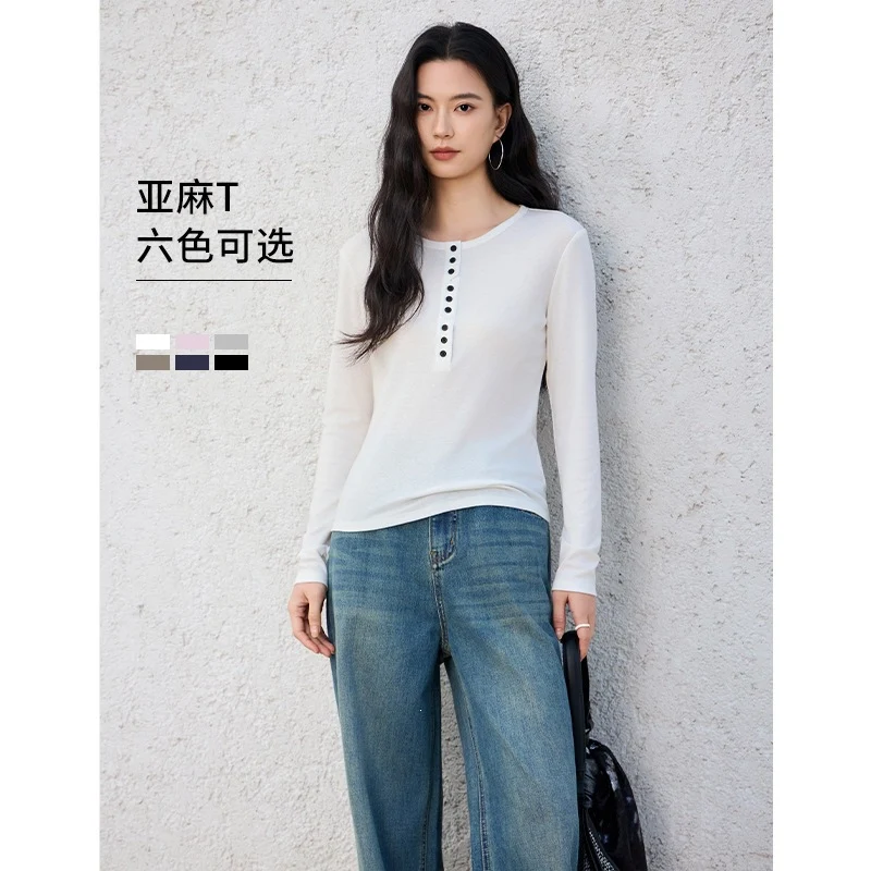 Damen Langärmeliges Henley-Shirt aus feinem Jersey mit dekorativer Knopfleiste Drune
