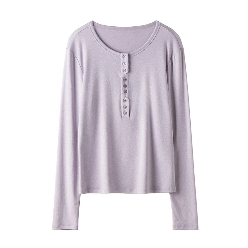 Damen Langärmeliges Henley-Shirt aus feinem Jersey mit dekorativer Knopfleiste Drune