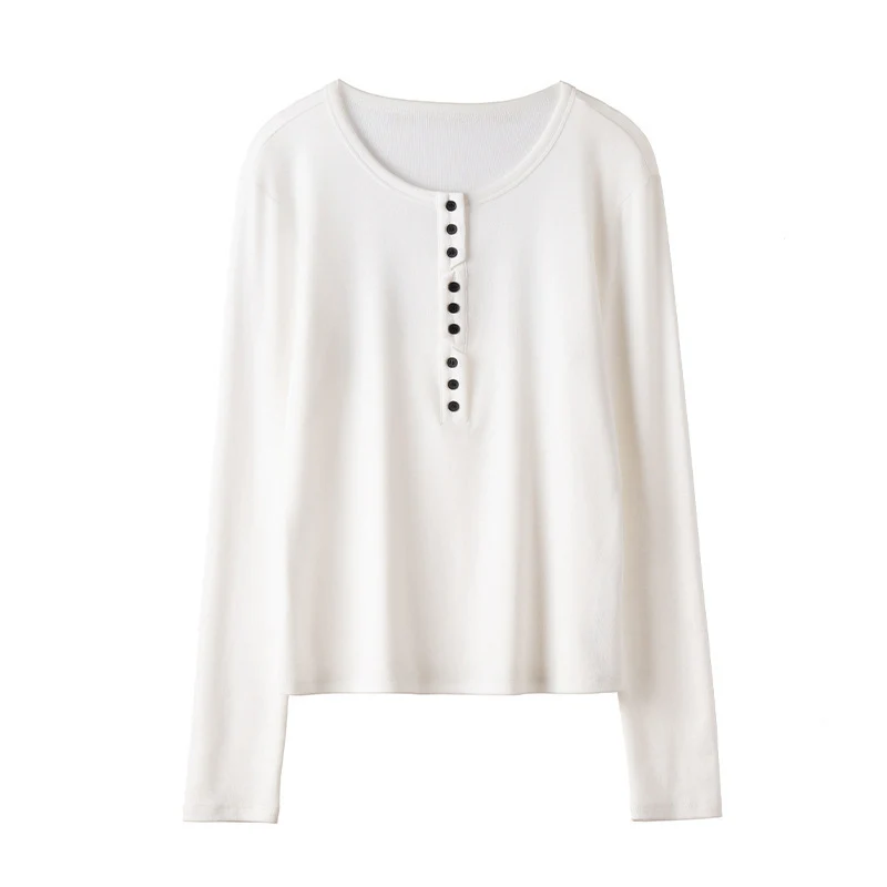 Damen Langärmeliges Henley-Shirt aus feinem Jersey mit dekorativer Knopfleiste Drune