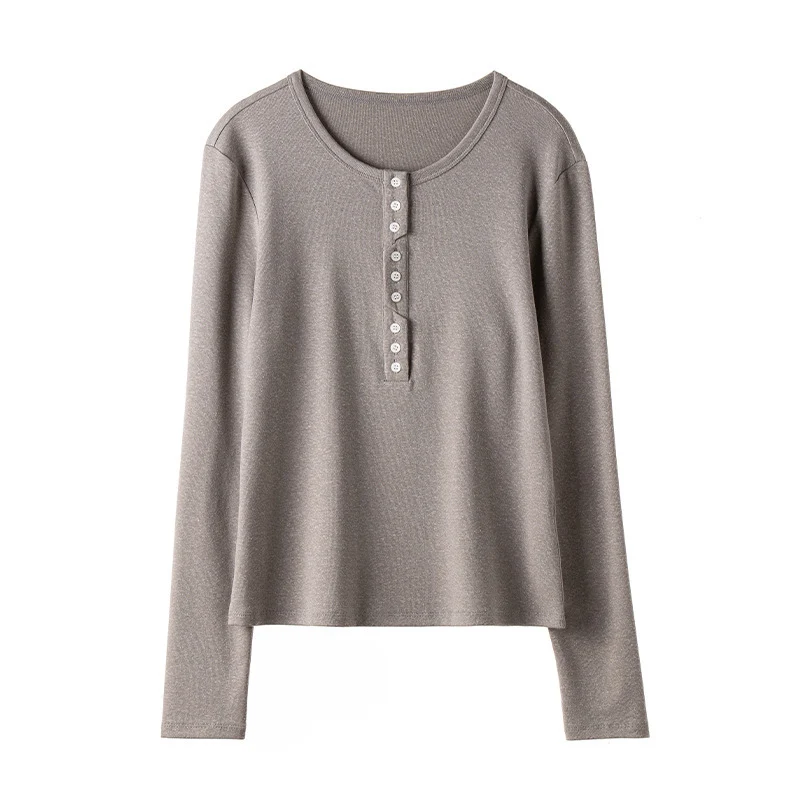 Damen Langärmeliges Henley-Shirt aus feinem Jersey mit dekorativer Knopfleiste Drune