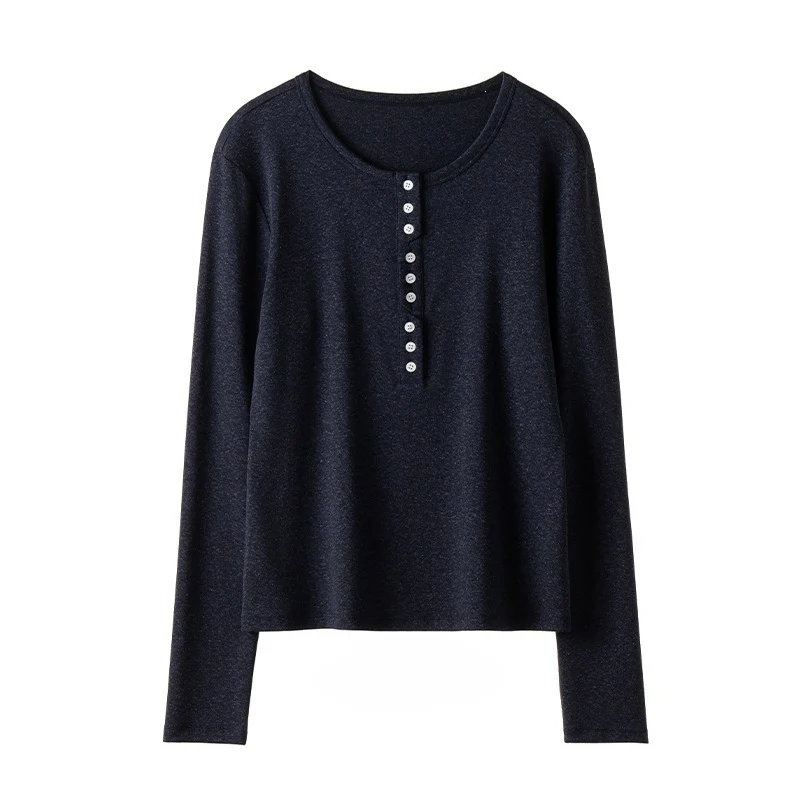 Damen Langärmeliges Henley-Shirt aus feinem Jersey mit dekorativer Knopfleiste Drune