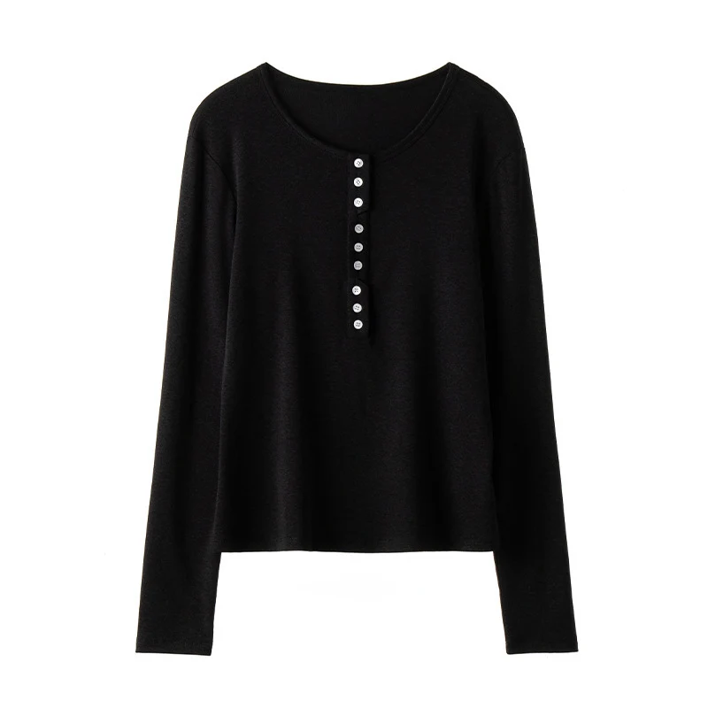 Damen Langärmeliges Henley-Shirt aus feinem Jersey mit dekorativer Knopfleiste Drune
