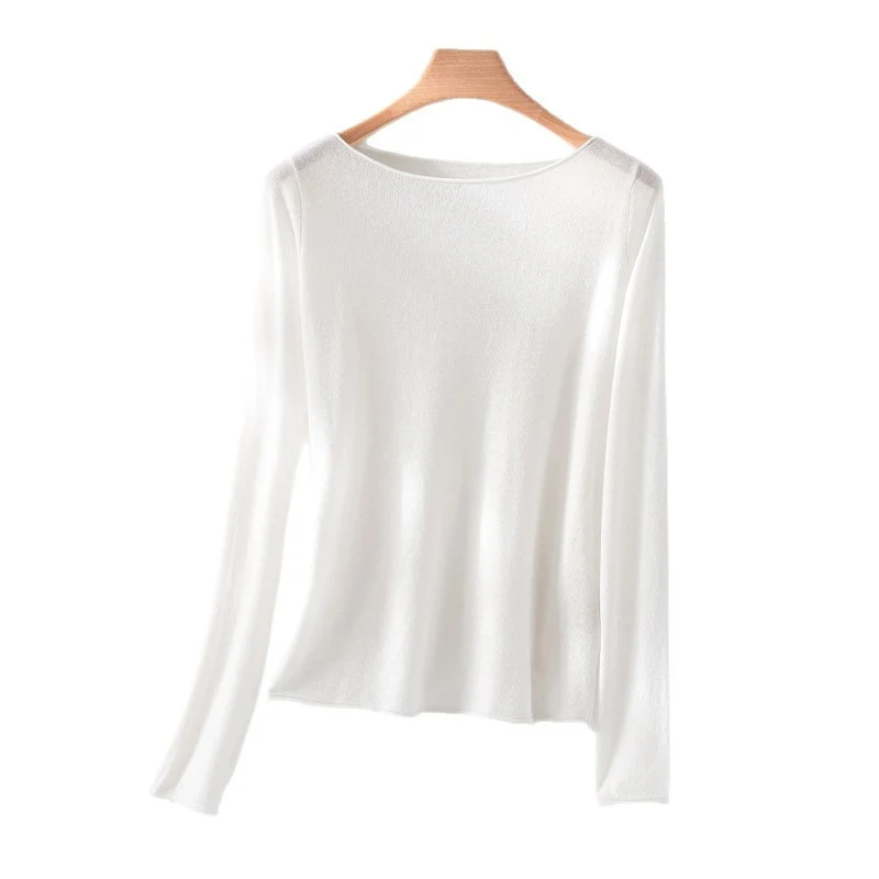 Damen Langarm-Feinstrickshirt mit U-Boot-Ausschnitt und leichtem Fall Drune