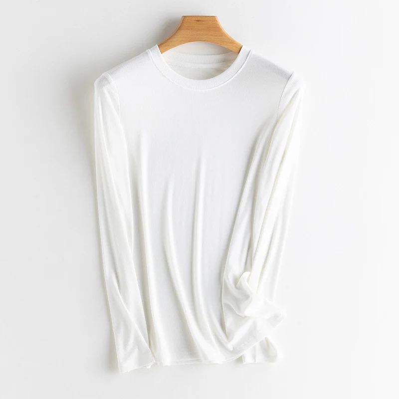Damen Langarm-Feinrippshirt aus weichem Modal-Baumwollmix mit Rundhalsausschnitt Drune