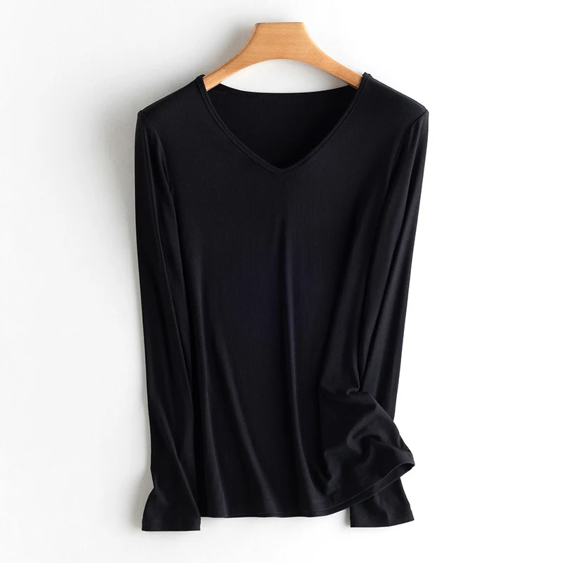Damen Langarm-Feinrippshirt aus weichem Modal-Baumwollmix mit Rundhalsausschnitt Drune