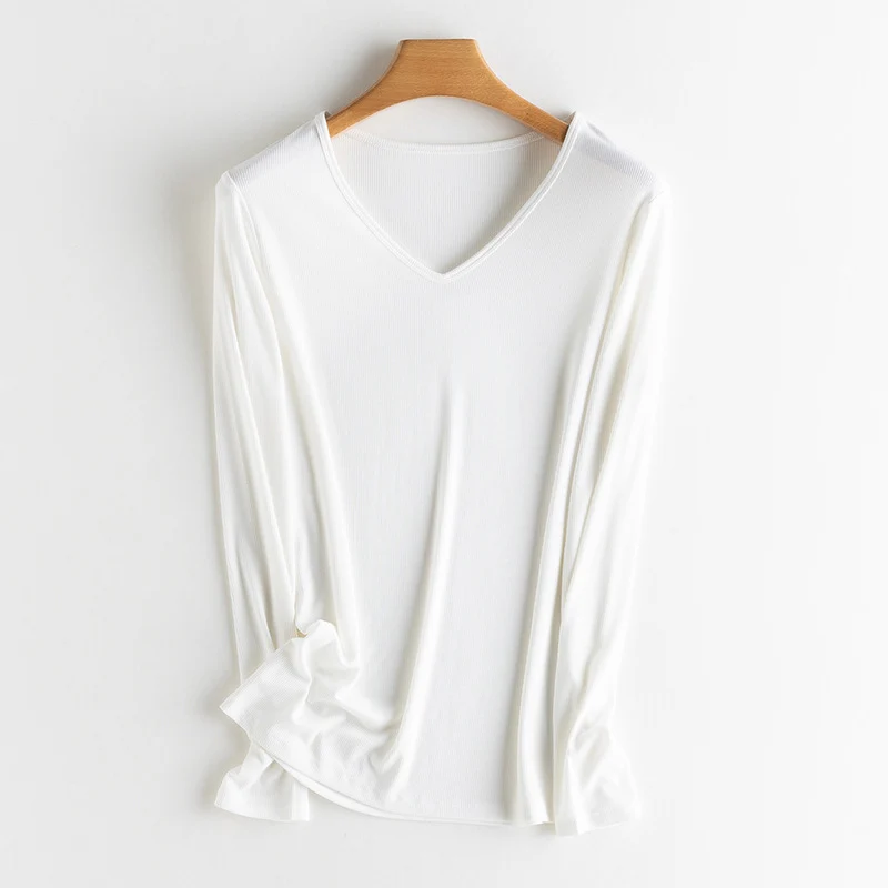 Damen Langarm-Feinrippshirt aus weichem Modal-Baumwollmix mit Rundhalsausschnitt Drune