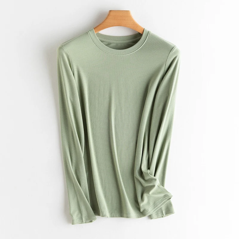 Damen Langarm-Feinrippshirt aus weichem Modal-Baumwollmix mit Rundhalsausschnitt Drune