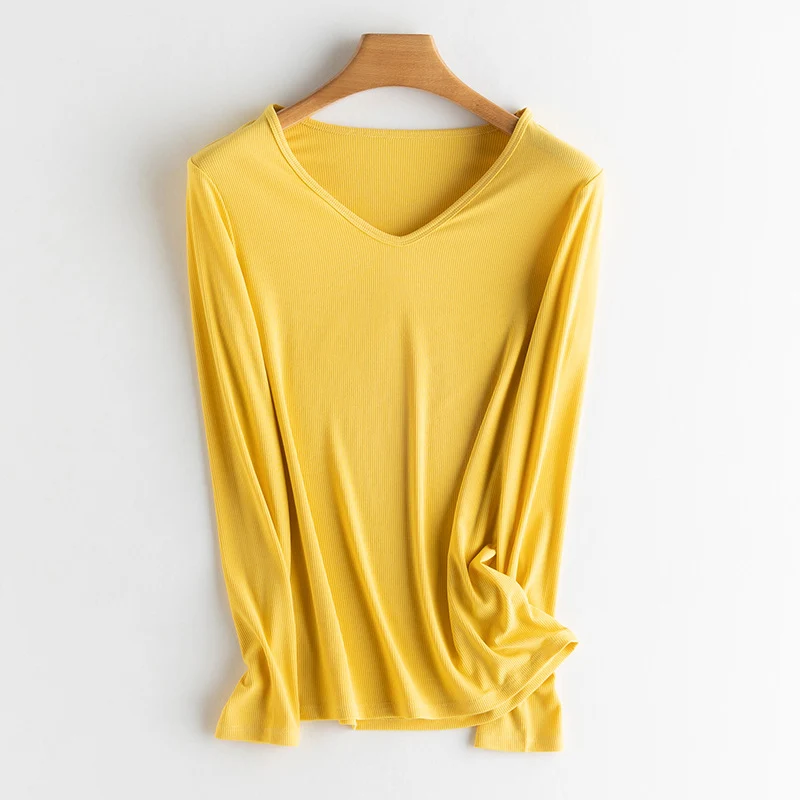 Damen Langarm-Feinrippshirt aus weichem Modal-Baumwollmix mit Rundhalsausschnitt Drune