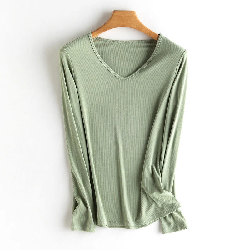 Damen Langarm-Feinrippshirt aus weichem Modal-Baumwollmix mit Rundhalsausschnitt Drune