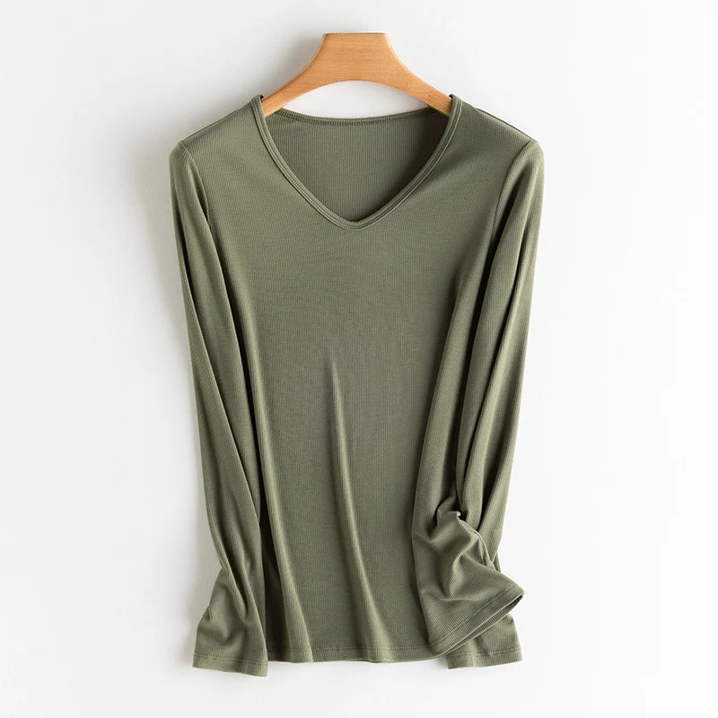 Damen Langarm-Feinrippshirt aus weichem Modal-Baumwollmix mit Rundhalsausschnitt Drune