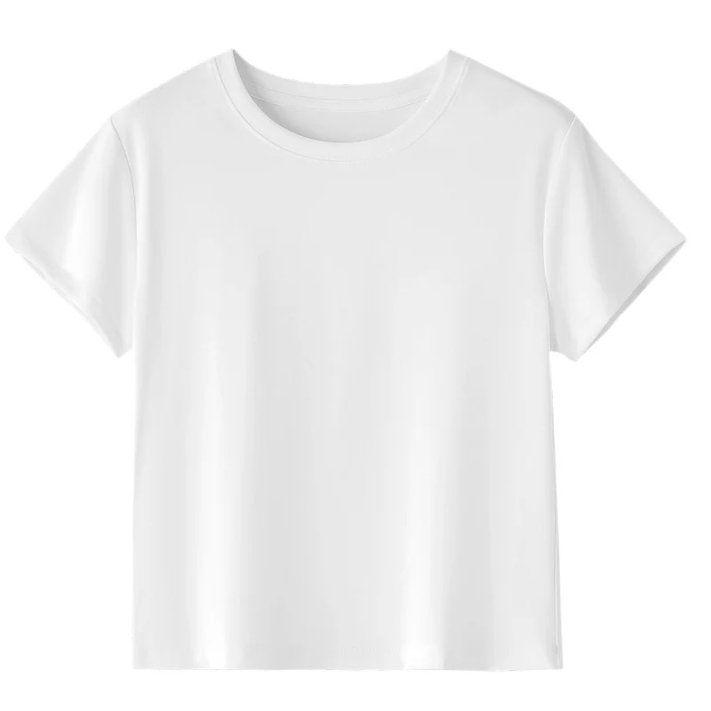 Damen Kurzgeschnittenes Boxy-T-Shirt aus weichem Baumwollstretch mit Rundhalsausschnitt Drune