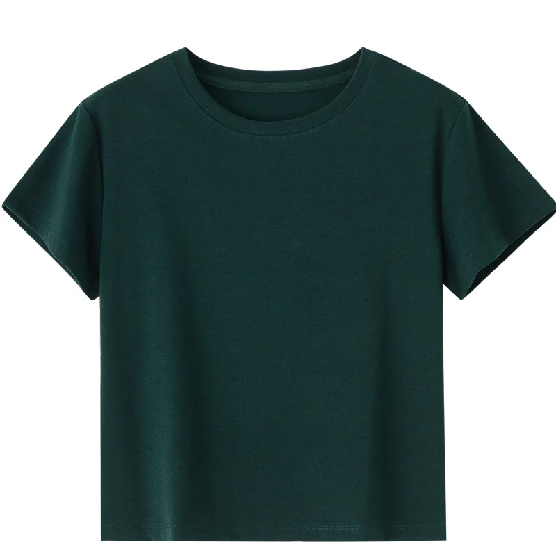 Damen Kurzgeschnittenes Boxy-T-Shirt aus weichem Baumwollstretch mit Rundhalsausschnitt Drune