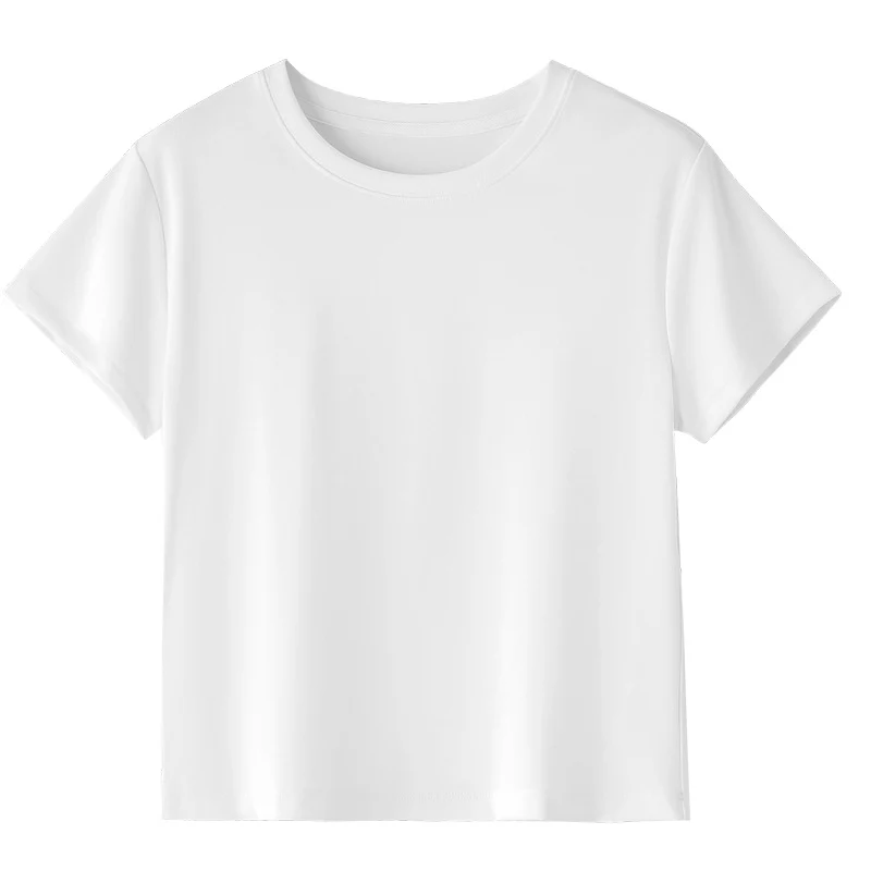 Damen Kurzgeschnittenes Boxy-T-Shirt aus weichem Baumwollstretch mit Rundhalsausschnitt Drune