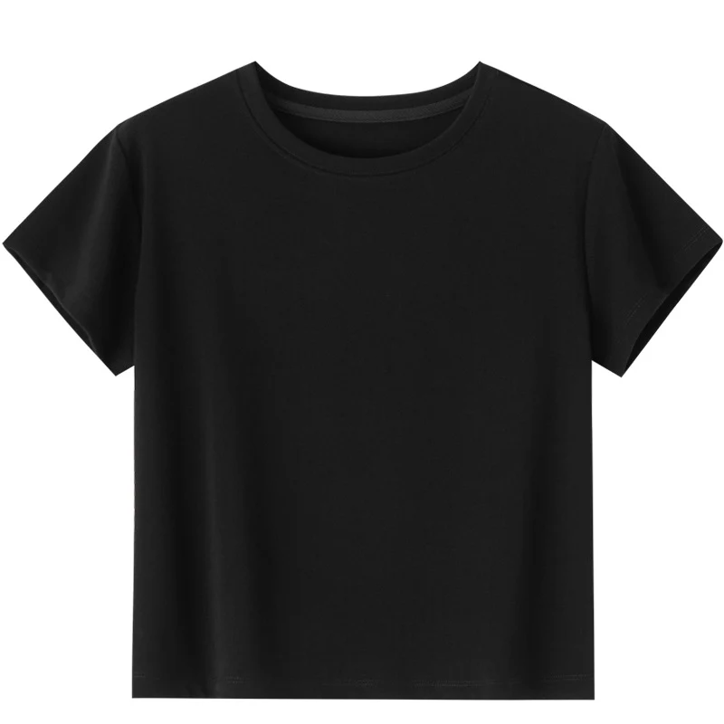 Damen Kurzgeschnittenes Boxy-T-Shirt aus weichem Baumwollstretch mit Rundhalsausschnitt Drune