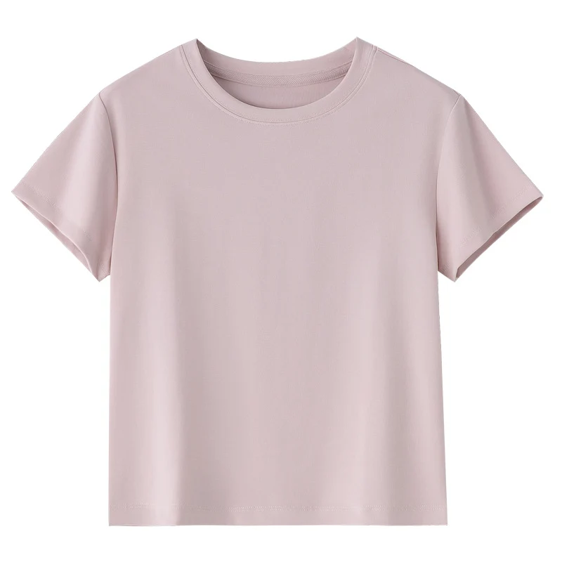 Damen Kurzgeschnittenes Boxy-T-Shirt aus weichem Baumwollstretch mit Rundhalsausschnitt Drune
