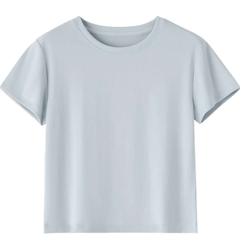 Damen Kurzgeschnittenes Boxy-T-Shirt aus weichem Baumwollstretch mit Rundhalsausschnitt Drune