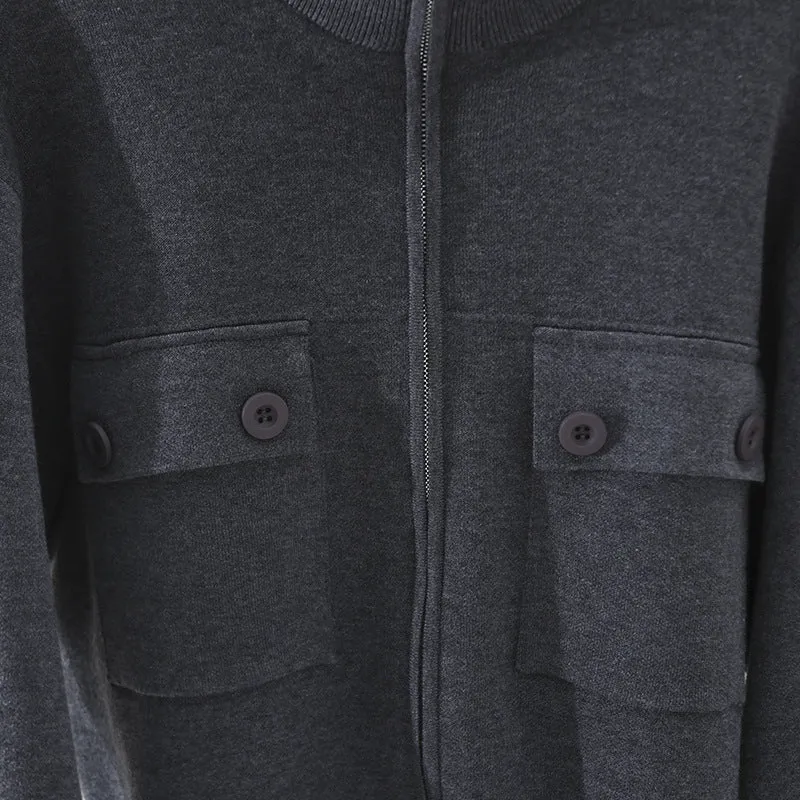 Damen Kurze strukturierte Strickjacke mit Stehkragen, Metallreißverschluss & Brusttaschen Drune
