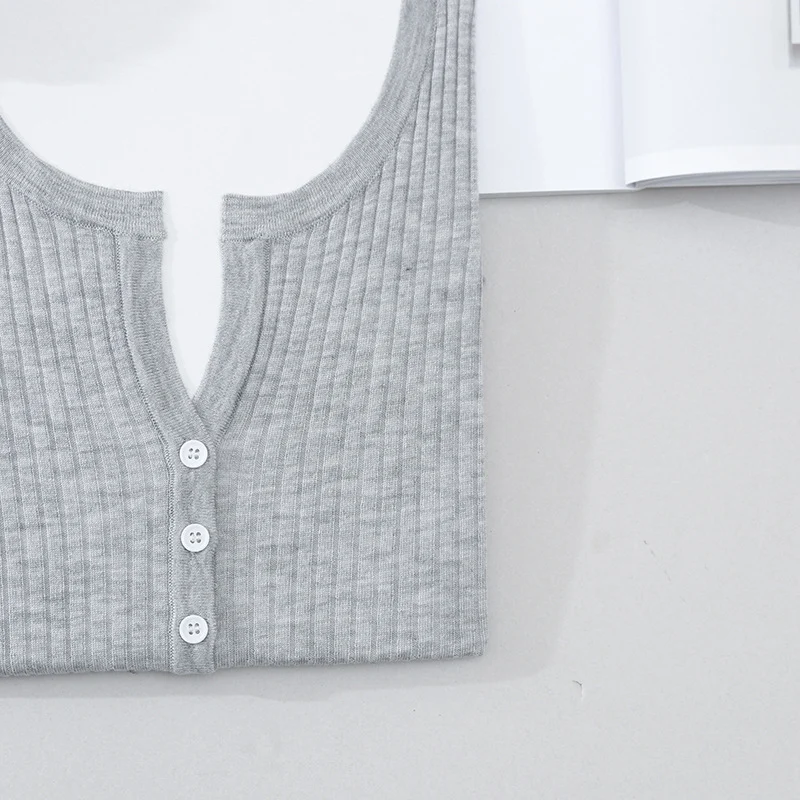 Damen Kurzärmeliger gerippter Knopfcardigan aus Feinstrick Drune