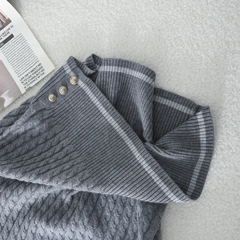 Damen Kurzarm Strickpoloshirt mit Zopfmuster und Kontrastkragen Drune