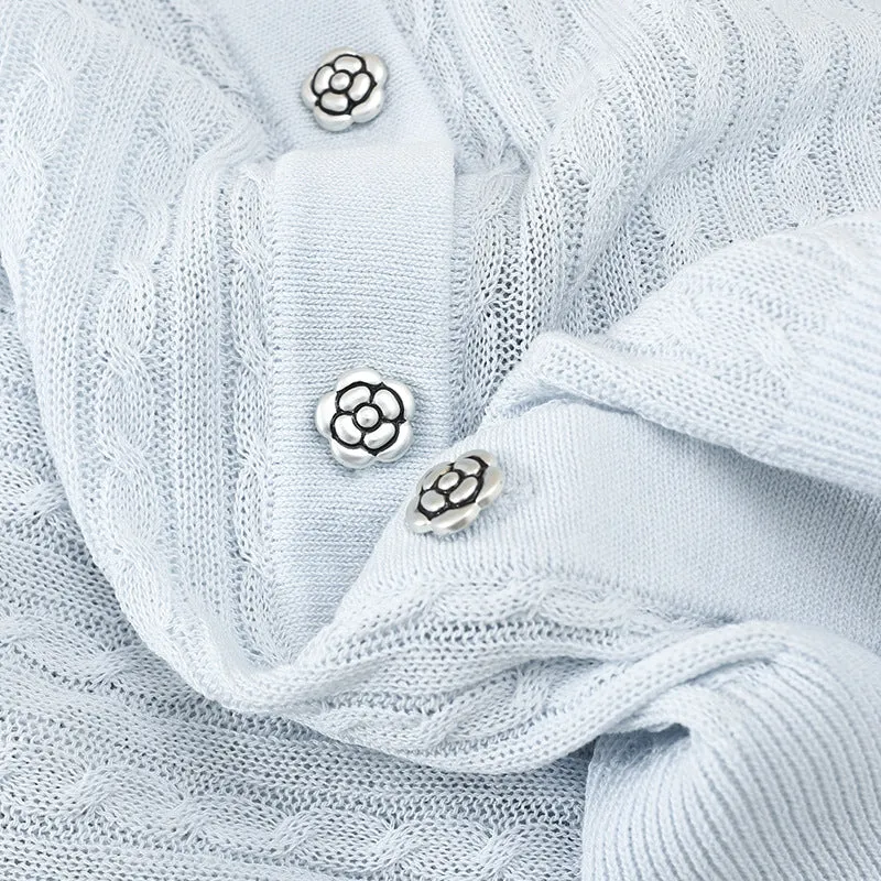 Damen Kurzarm-Strickcardigan mit Zopfmuster und kontrastierendem Jeanskragen Drune