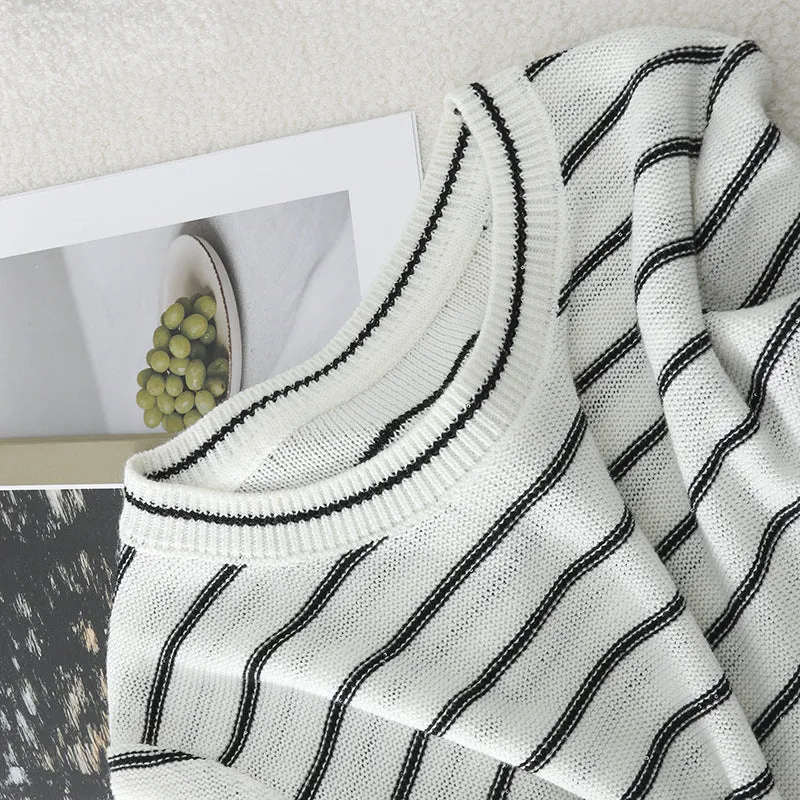 Damen Kurzarm-Feinstrickpullover mit maritimen Streifen Drune
