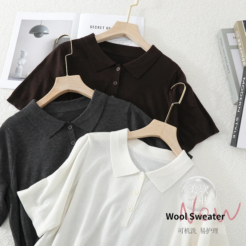 Damen Kurzarm Feinstrick-Poloshirt mit Knopfleiste Drune