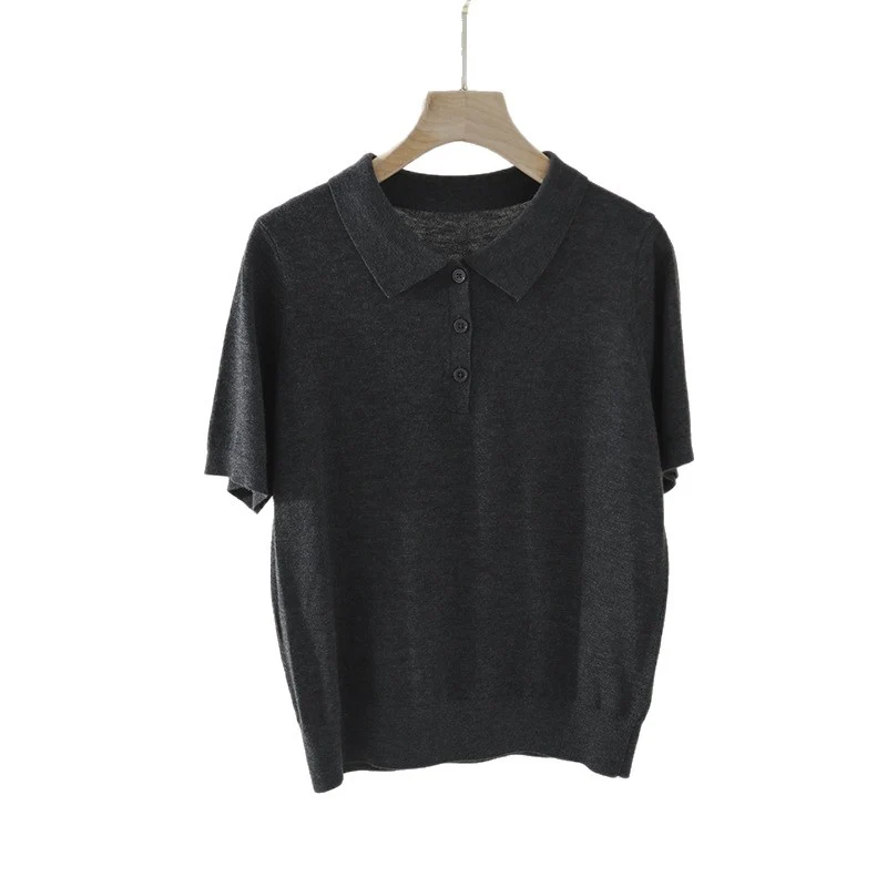 Damen Kurzarm Feinstrick-Poloshirt mit Knopfleiste Drune