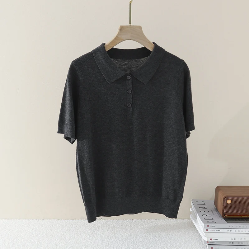 Damen Kurzarm Feinstrick-Poloshirt mit Knopfleiste Drune