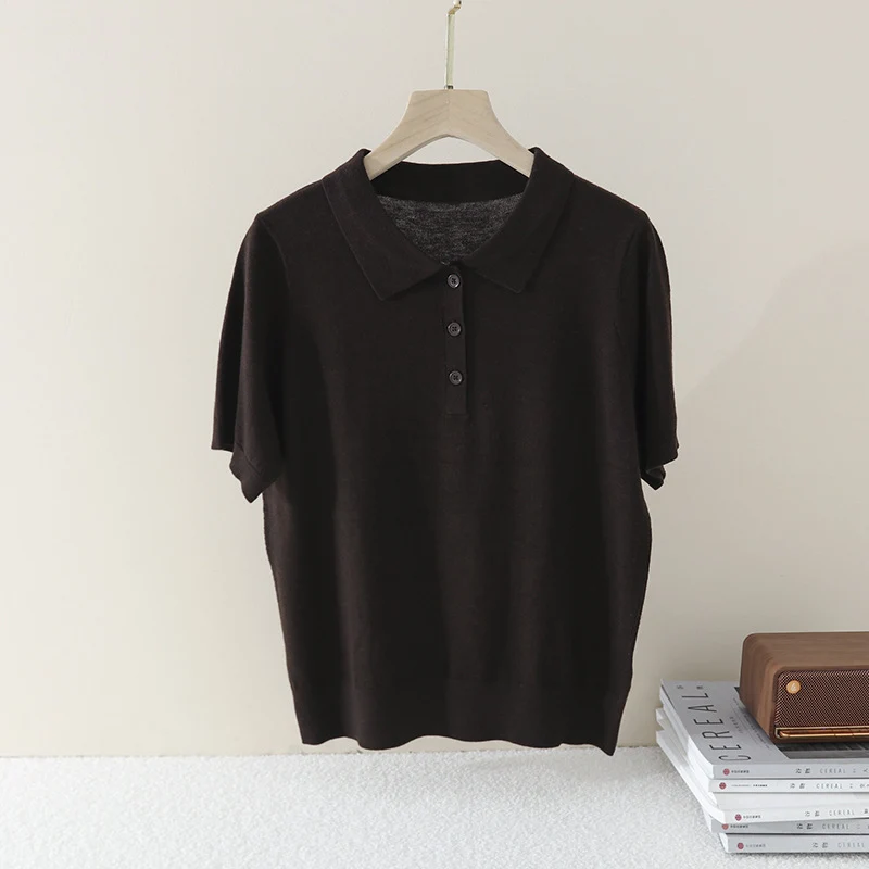 Damen Kurzarm Feinstrick-Poloshirt mit Knopfleiste Drune