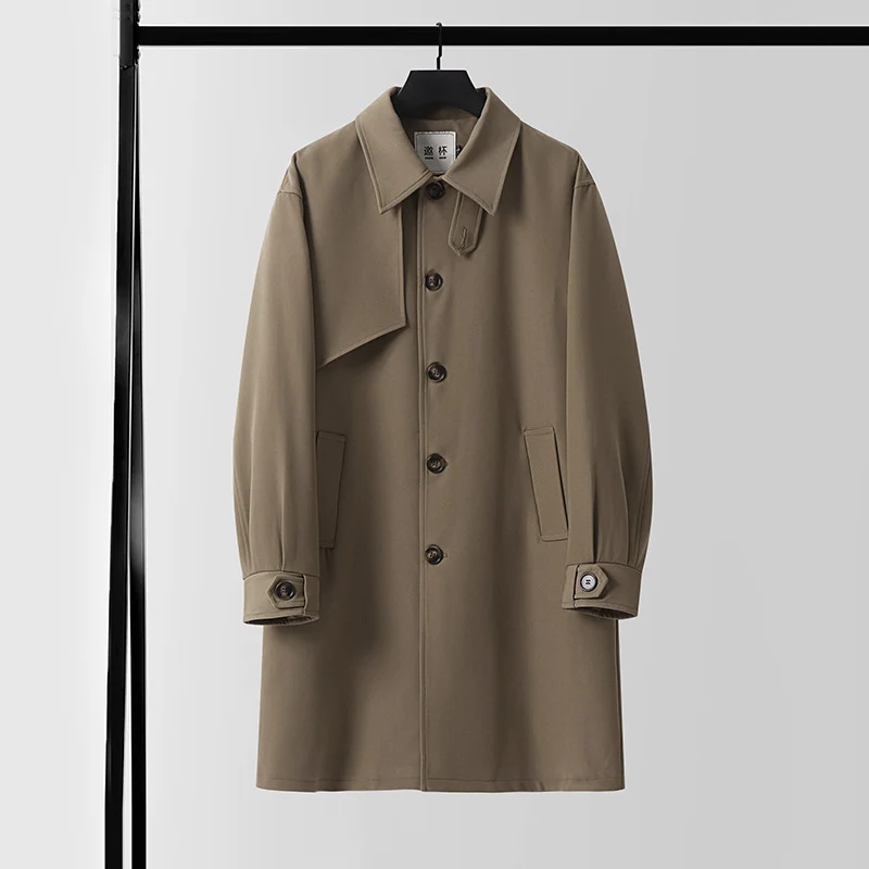 Herren Moderner minimalistischer Trenchcoat mit asymmetrischer Schulterklappe und knielanger Silhouette Drune