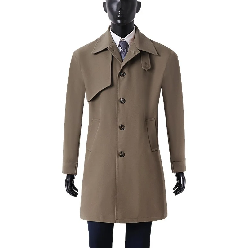 Herren Moderner minimalistischer Trenchcoat mit asymmetrischer Schulterklappe und knielanger Silhouette Drune