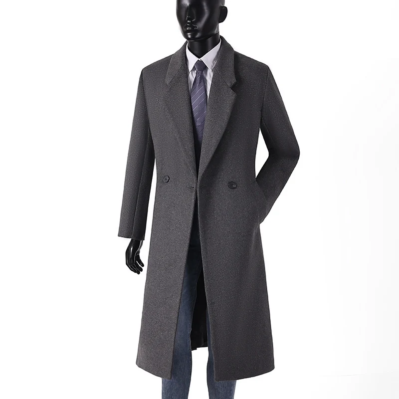 Herren Moderner Longcoat aus Wollmix mit schmalem Revers, leichter Taillierung und seitlichen Eingrifftaschen Drune