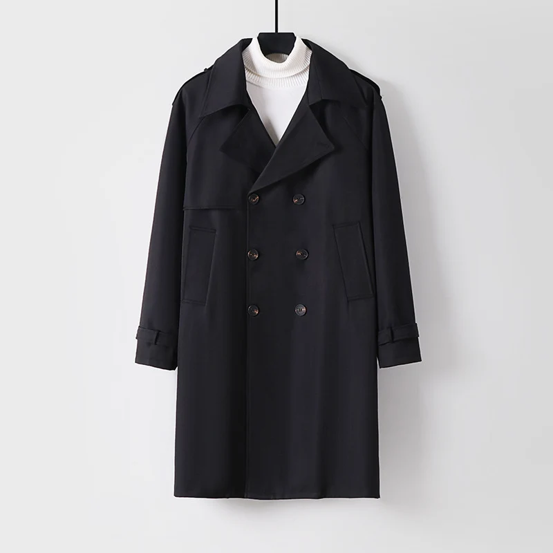 Herren Midilanger Oversize-Trenchcoat mit doppelter Knopfreihe und Schulterklappen Drune