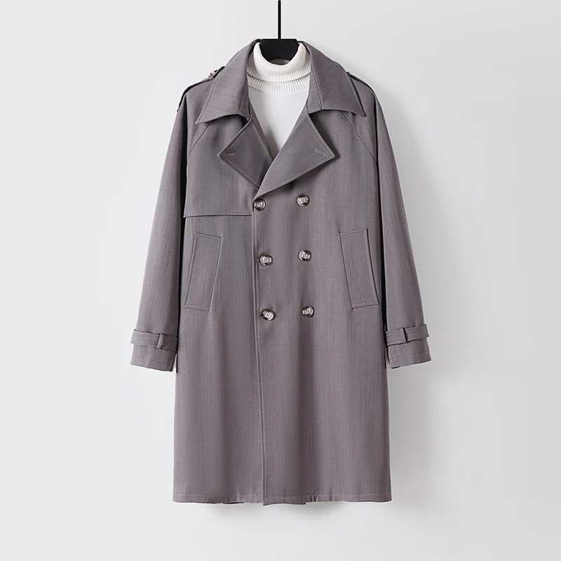 Herren Midilanger Oversize-Trenchcoat mit doppelter Knopfreihe und Schulterklappen Drune
