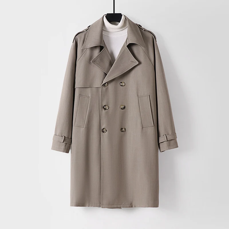 Herren Midilanger Oversize-Trenchcoat mit doppelter Knopfreihe und Schulterklappen Drune