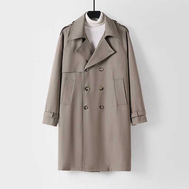 Herren Midilanger Oversize-Trenchcoat mit doppelter Knopfreihe und Schulterklappen Drune