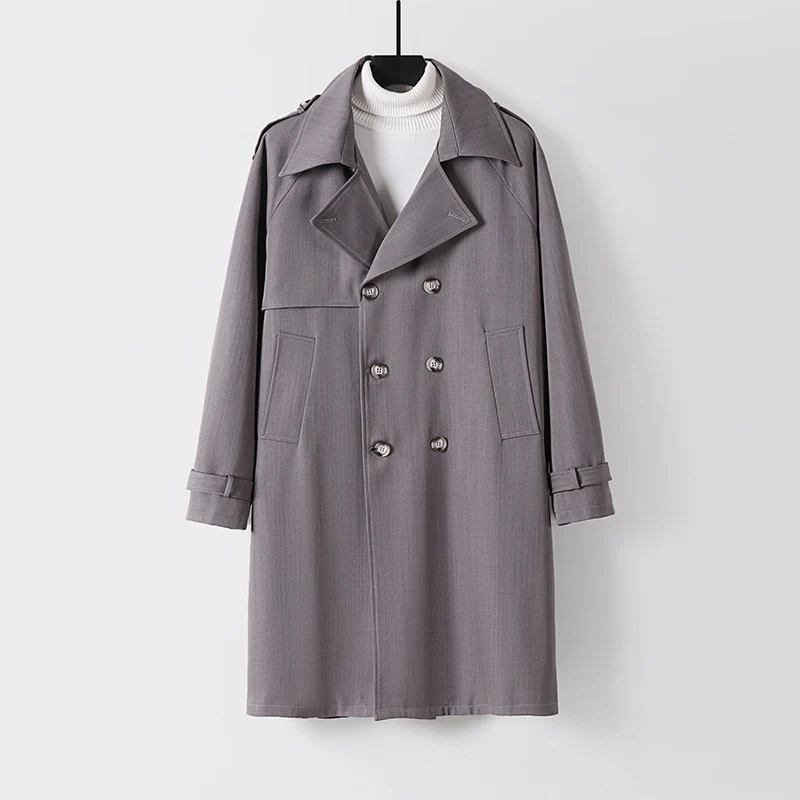 Herren Midilanger Oversize-Trenchcoat mit doppelter Knopfreihe und Schulterklappen Drune