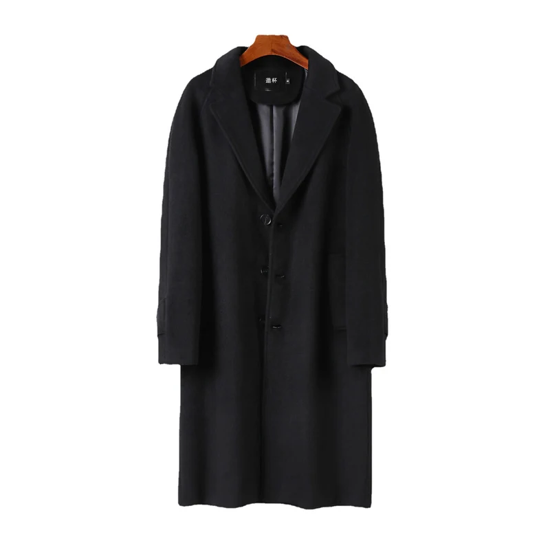 Herren Maxilanger Wollmantel mit cleanem Schnitt, schmalem Revers und innenliegendem Futter Drune