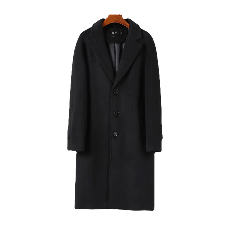 Herren Maxilanger Wollmantel mit cleanem Schnitt, schmalem Revers und innenliegendem Futter Drune